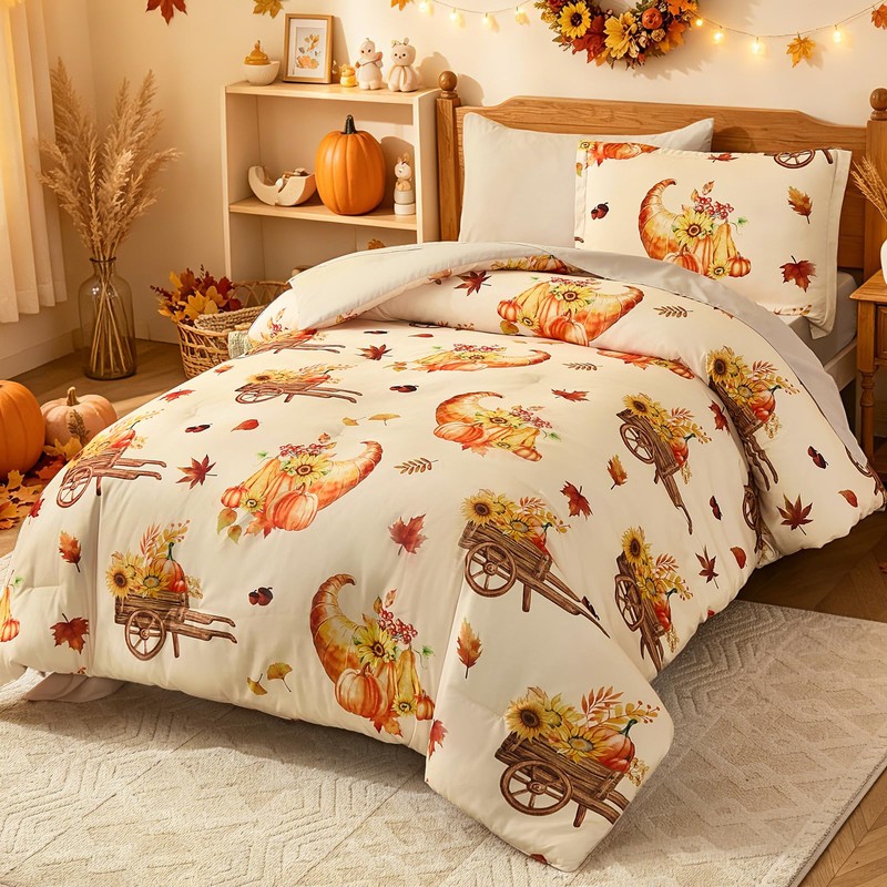 Cottolester Twin Size Comforter Thanksgiving Comforters for Boys&Girls