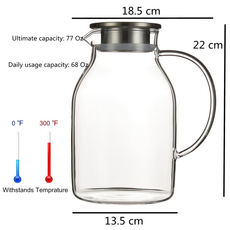 Karafu 68 Oz/2 Liter Glass Pitcher with Lid, Heat Resistant