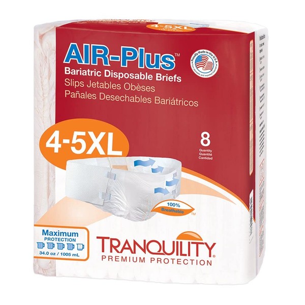 Tranquility Bariatric Disposable Briefs 4X-Large with AIR-Plus Fully Breathable Fabric for Skin Dryness & Integrity, High Waistline, Latex-Free, 34oz Capacity, 32ct Case