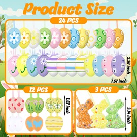 Cheloveer Easter Eggs for Hanging Outdoors, 39 Pieces Easter Eggs Decoration Colourful Easter Eggs Plastic with Ribbons and Exquisite Pattern Easter Decoration Plastic Easter Eggs for Hanging Outdoor