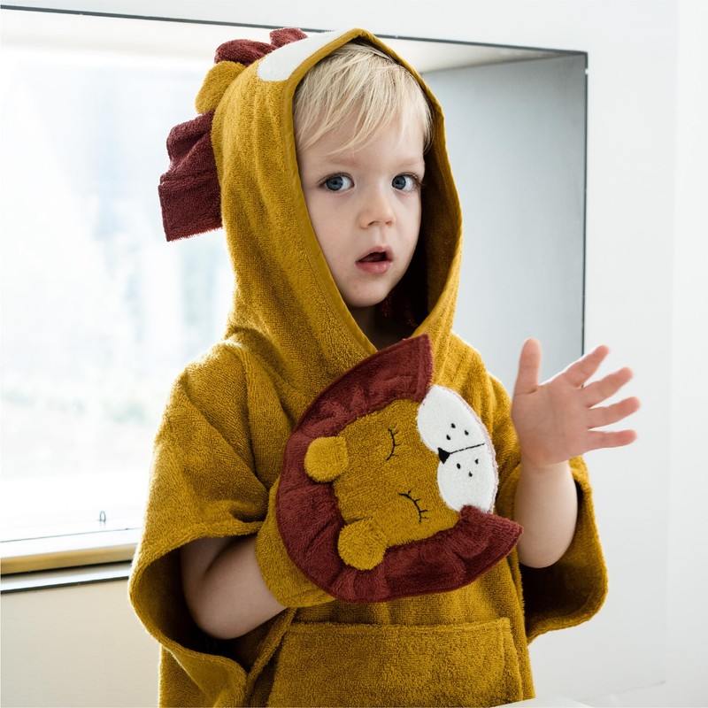 KIKADU Lion Face Cloth, Children's Wash Cloth with Animal Face