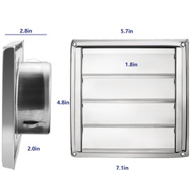 Funmit 5'' Metal Dryer Vent Cover with Fine Mesh Screen, 7" x 7" Stainless Steel Exterior Exhaust Louvered Outdoor Vent Cover Includes 4 Screw for Easy Installation