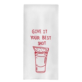 uinwk Bar Towels for Kitchen Home Bar, Give It Your Best Shot Funny Kitchen Towels, Bar Cart Decor, Funny Kitchen Decor, Funny Dish Towels with Sayings, 16x24