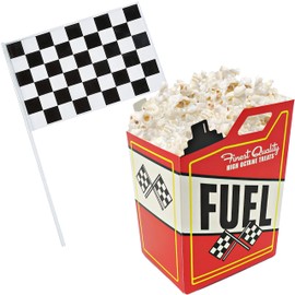 24 Race Car Popcorn Treat Boxes with 24 Checkered Flags, Black and White Racing Flag 6" x 4" (Serves 24) For Race Car Birthday Party Supplies, Monster Truck, Racing Theme Decorations by 4E's Novelty