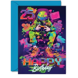 25th Birthday Cards for Women Men - Video Gamer Game - Happy 25 Birthday Card for Son Daughter Brother Sister Friend, 5x7 Inch Twenty-Five Twenty-Fifth Bday Greeting Cards