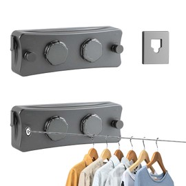 GeluEla Retractable Washing Line, Stainless Steel, 5.1 m, Extendable Washing Line for Wall Mounting, Indoor, Balcony, Laundry Room, Home