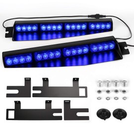 ASPL 32LED Visor Lights 26 Flash Patterns Windshield Emergency Hazard Warning Strobe Beacon Split Mount Deck Dash Lamp With Extend Bracket (Blue)
