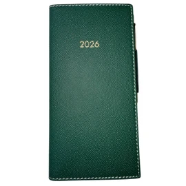 2026 Italian Bonded Leather Forest Green Monthly Pocket Planner/Engagement Calendar With Pen