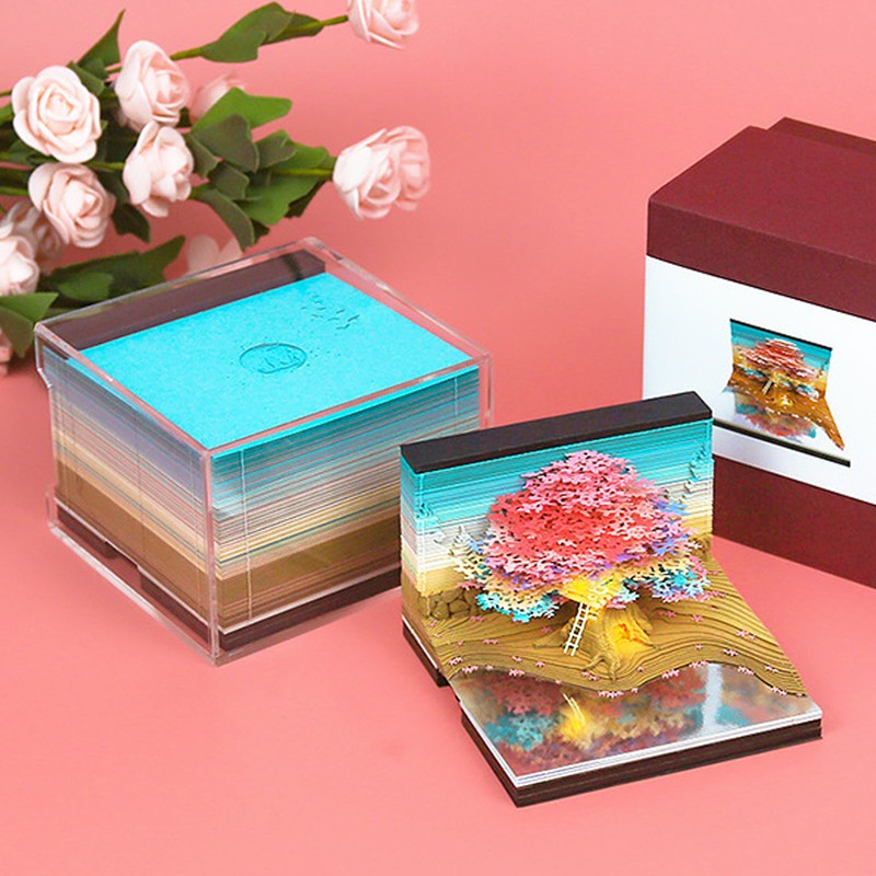 3D Memo Pad with Light Cute Sakura Tree House Decor