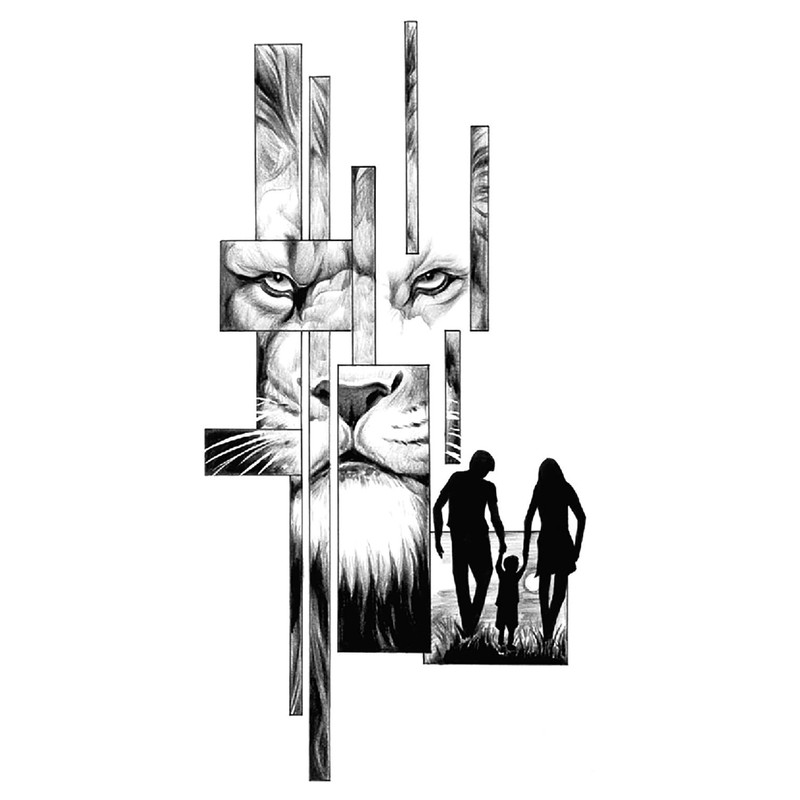 5 Sheets Temporary Lion Tattoo Religious Tattoo Cross Tattoo Arm