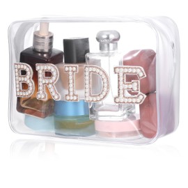 Bachelorette Toiletry Bag Bride Clear Makeup Bags Bridal Shower Gifts Engagement Cosmetic Bags Rhinestone Letter PVC Cosmetics Bag for Wedding Bachelor Party