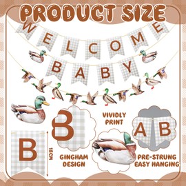 Weekgrat 3 Pcs Mallard Duck Baby Shower Decorations Banners Duck Hunting Welcome Baby Party Supplies Banners Sage Green Gingham Boy Garland for Gender Reveal Pregnancy Celebration Party