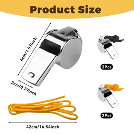 Pack of 4 Stainless Steel Sports Whistles, Stainless Steel Whistle, Metal Sports Whistle, Referee Whistle, Signal Whistle with Excellent Sound with Lanyard for School Sports, Football, Dog Training