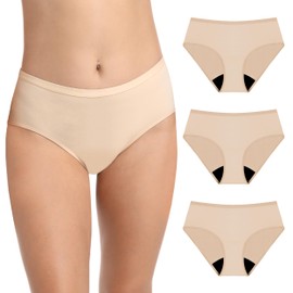 IRISMORII Adult Womens Incontinence Postpartum Protective Underwear Washable Bladder Leak Proof 56 ml Absorbency Panties 3 Pack (3 Skin, 2XL)