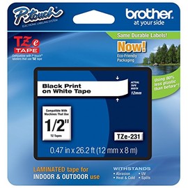 Genuine Brother 1/2" (12mm) Black on White TZe P-Touch Tape for Brother PT-1760, PT1760 Label Maker with Free TZe Tape Guide Included