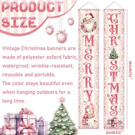 Vintage Christmas Decorations Christmas Door Decorations Pink Merry Christmas Banner Vintage Santa Claus Snowman Hanging Banner for Xmas Holiday Party Decor Indoor Outdoor