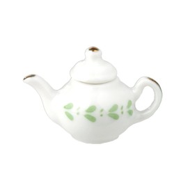 Melody Jane Miniature Dollhouse Teapot White and Green 1:12 Scale