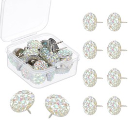 PATIKIL 30Pcs Diamond Push Pins, Glitter Rhinestone Decorative Thumb Tacks Shiny Push Pins for Cork Board Bulletin Board Photo Memo Wall Hangings, White