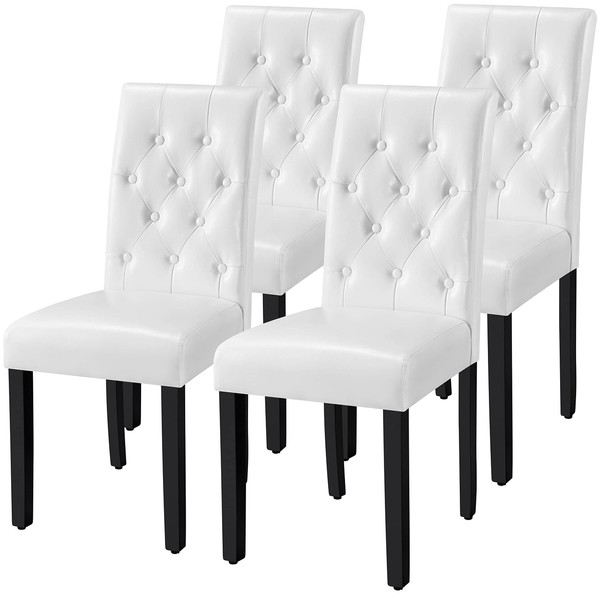 Yaheetech Dining Chairs Faux Leather Dining Chairs Set of 4 Kitchen Chairs with High Back and Solid Wooden Legs for Home, Dining Room and Kitchen, White