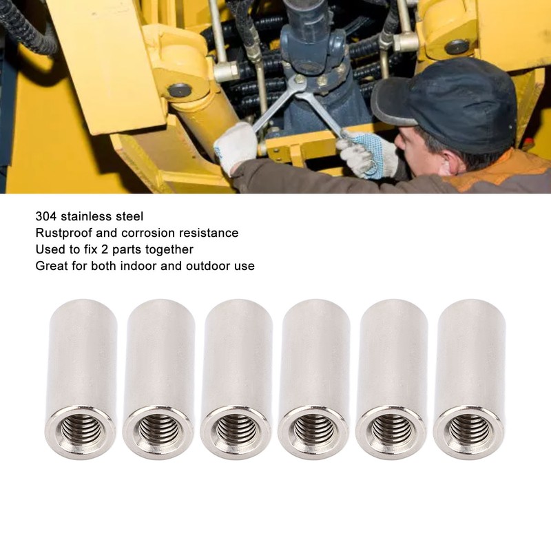 20 Pcs Round Connector Nut M6x1.0 10 L25mm Rod Coupling