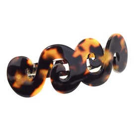 French Amie Swirls Tokyo Black 3” Celluloid Handmade Hair Clip Barrette with Silver Clasp for Women and Girls, Made in France