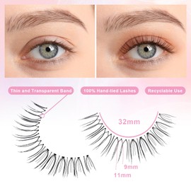 Natural False Eyelashes, 10 Pairs, Transparent Tape Eyelash Strips, 8-11 mm, Short and Soft Eyelashes in Natural Look, Natural Fake Lashes, Short False Eyelashes (A43)