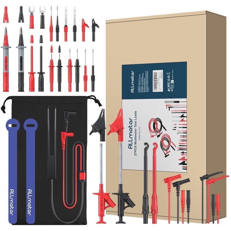 ALLmeter 27PCS Multimeter Leads Set with Replaceable Wire Piercing Probes,Crocodile