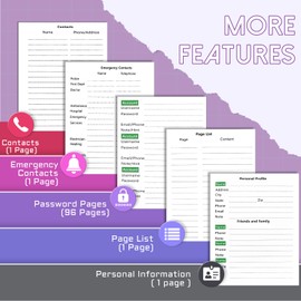 Password Keeper with Alphabetical Tabs, Internet Password Organizer for Contacts, Websitesm Special Days and Notes – 6'' x5.1'', Purple