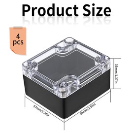 4 Pcs IP65 Waterproof Junction Box Outdoor, Electronics Project Box, ABS Plastic Weatherproof Electrical Box, Clear Cover Junction Box, Electrical Enclosure Case, Cable Connector Box,2.48x2.28x1.38"