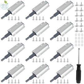 12 Pieces Push to Open Door Catches, Magnetic Touch Push Open Latch Heavy Duty Push Open Door Catches with Screwdriver, Magnetic Door Push Opener for Cupboard Cabinet Drawer Door