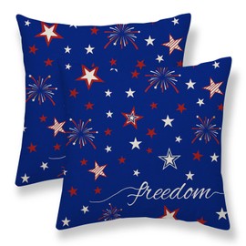4th of July Pillow Covers 18x18 Set of 2, Freedom Star Patriotic Memorial Day Decorations Throw Pillow Covers Indepence day Holiday Outdoor Cushion Case Linen Square Decor for Home Couch Sofa