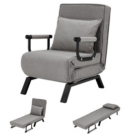 Haddockway Single Person Sofa Bed Sleeper Chair Convertible Chaise Lounge Couch,Folding Sofa Arm Chair with Pillow&5 Adjustable Backrest,Upholstered Lazy Bed Leisure Recliner for Home Office