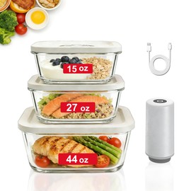 CABIBOX Compact Vacuum Sealer for Food(Powerful Handheld Vacuum Sealer Machine+ 3 Glass Vacuum Containers for Kitchen Travel Fridge Meal Prep, Gifts for Mom, Wife, Chef (15 Oz / 27 Oz / 44Oz)