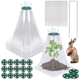 VICAMB 20 Pack Garden Cloches for Plants with 40PCS Ground Stakes,Clear Reusable Bell Covers with Rotatable Vent for Plant Protection,Garden Protector from Animals Birds Chicken,7.9" H X 6.7" D