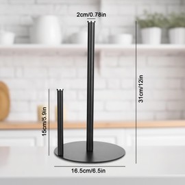 Trendecor Kitchen Roll Holder Black Standing Stainless Steel Worktop Paper Roll Holder Kitchen Paper Holder for Home with Weighted Base, Kitchen Rolls Organise Kitchen Accessories Measures 15 x 33 cm