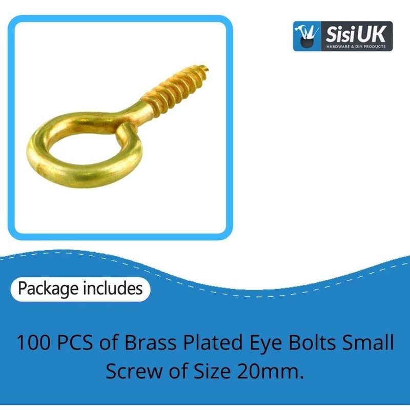 SISI UK Eye Screw Hooks Brass Plated Hook Eye Bolts