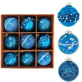 Fassory 9Pcs 80MM Green Christmas Baubles, Galaxy Themes Christmas Tree Ornaments, Xmas Tree Decorations Baubles (Green)
