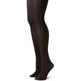 Anne Klein Women's 2 Pair Pack Rib Tight, Black/Black, Small/Medium