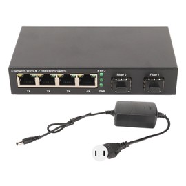 SFP Fiber Switch 6 Ports 10 100 1000M Self Adaptive LED Indicator Ethernet Optical Switch for Office Network 100‑240V US Plug