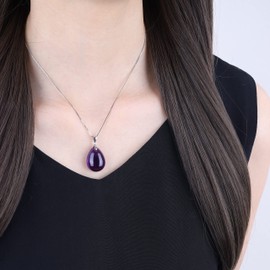 Coai Women's 925 Silver Necklace with Angel Tear Pendant, Silver, amethyst