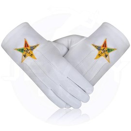 JEVVY CRAFTS Masonic OES Cotton Gloves - Order Of the Eastern Star Embroidered Masonic Gloves (Large)