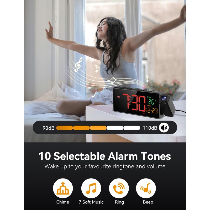 Netzu Projection Clock for Bedroom Ceiling, Alarm Clocks with 180°