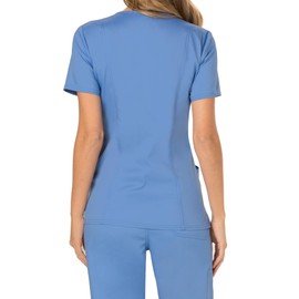 Mock Wrap Scrubs for Women Workwear Revolution, Soft Stretch, Easy Care WW610, Ciel Blue, Small