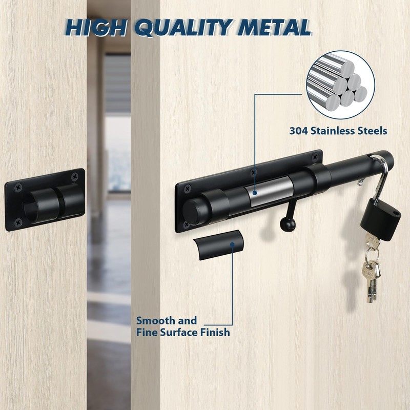 Alise 10 inch Barrel Bolt Latch,Slide Bolt Latch,Heavy Duty Solid