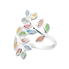 AeraVida Peaceful Olive Branch Sterling Silver Multi Colored Shell Inlay Wrap Ring - 7