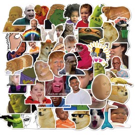 50 PCS Meme Stickers,Funny Stickers,Teens Boys and Girls Sticker Pack Vinyl Skateboard Guitar Door Laptop Luggage Car Bike Water Bottle Birthday Party Supplies Stickers