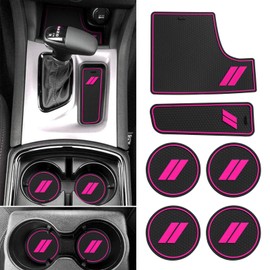 SENSHINE Anti Dust Cup Holder Insert for Dodge Charger Accessories 2015-2021 2022 2023 2024 Non-Slip Center Console Shifter Liner Trim Premium Custom Interior 6Pcs Set (Pink Trim)