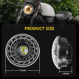 5-3/4 5.75 Inch LED Motorcycle Headlight with White/Yellow DRL Lo/Hi Beam Fits Harley Davidson Dyna Street Bob Super Wide Glide Low Rider Night Rod Softail Sportster Iron 883
