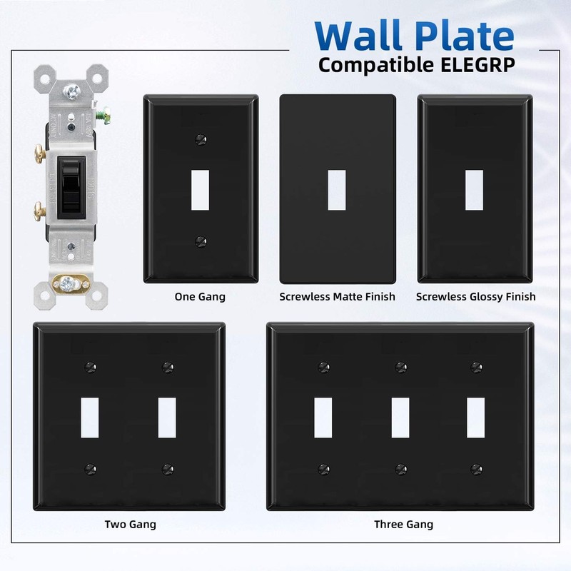 ELEGRP Single Pole Toggle Light Switch with Plate, 15 Amp,