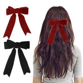 2Pcs Bow Hair Clips,Velvet Hair Bow, Hair Bows for Women, Velvet Bow Hair Clip, Vintage Large Hair Bows Hair Barrette for Party Hair Accessories Gifts Girls Ladies(Black & Red Velvet)